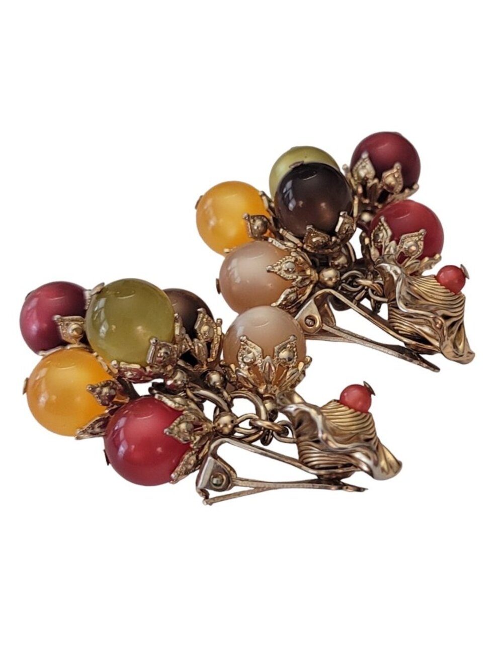 Napier Gold-Tone Autumn Moonstone Glow Stone Charm Dangle Clip-On Earrings, E726 - Picture 4 of 9